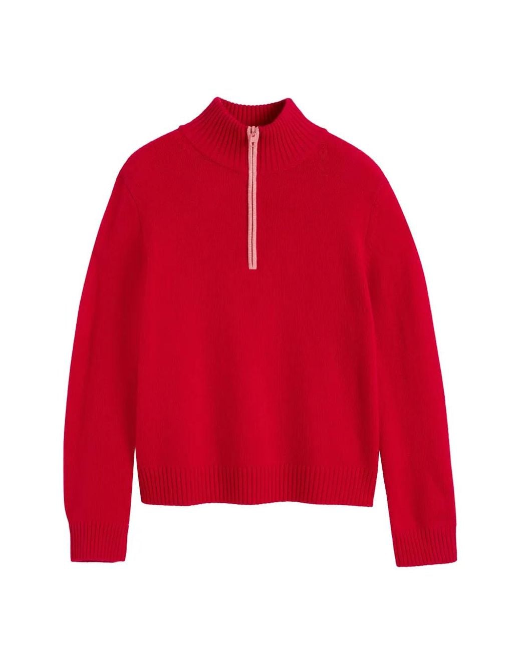 Chinti & Parker Red Quarter-Zip Ribbed-Trim Sweater