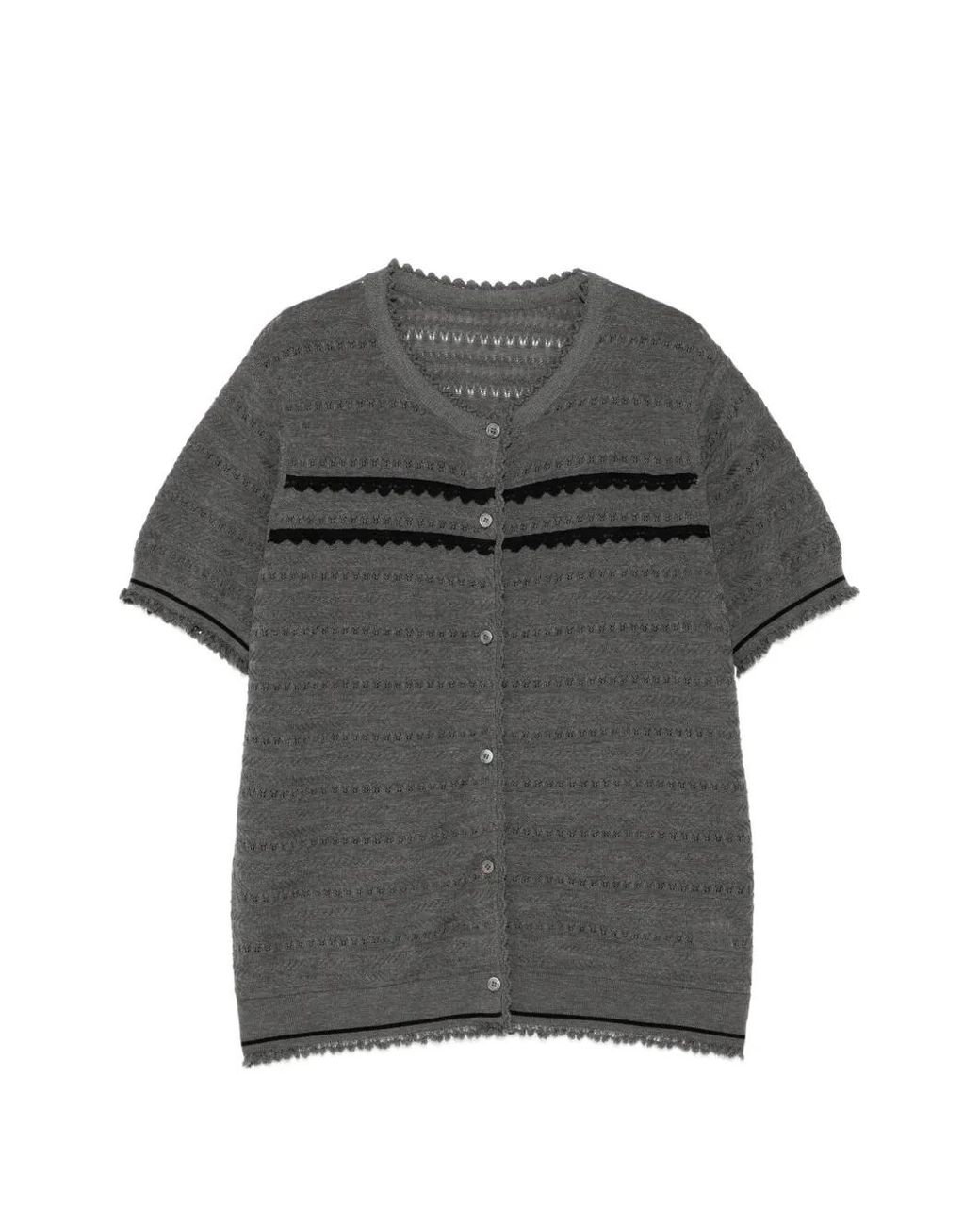 JNBY Gray Pointelle-Knit Scalloped Blouse
