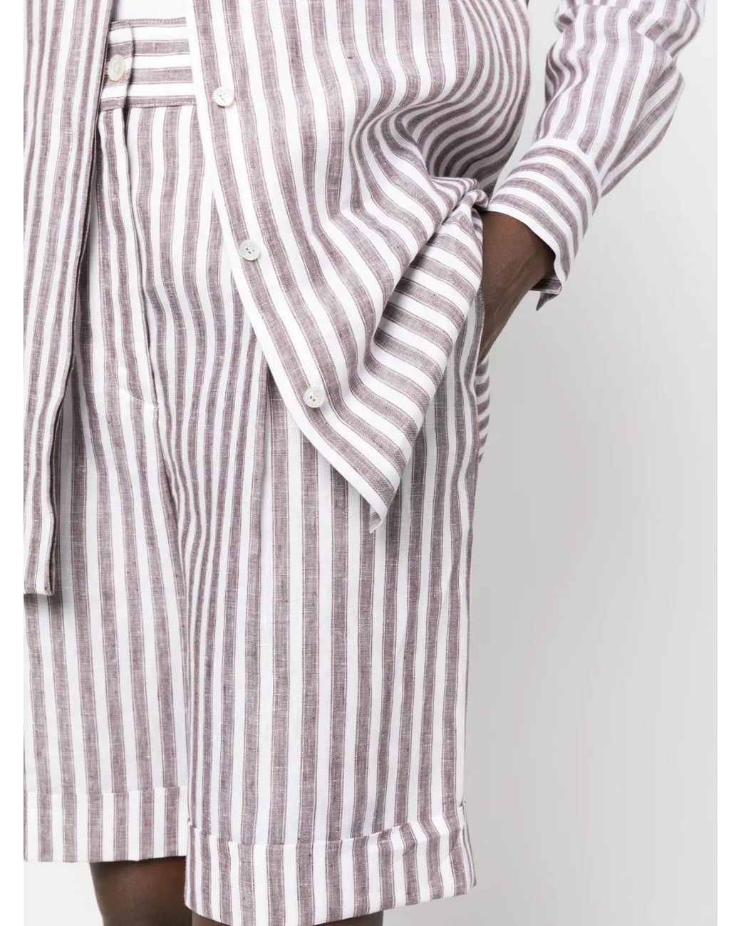 Kiton Red Vertical-Stripe Knee-Length Shorts