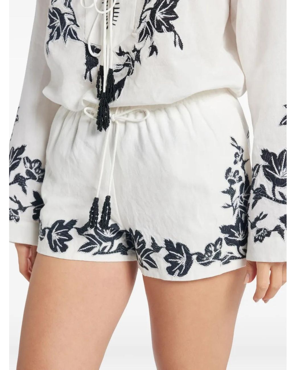 Hemant & Nandita White Aahi Embroidered Tassel Shorts