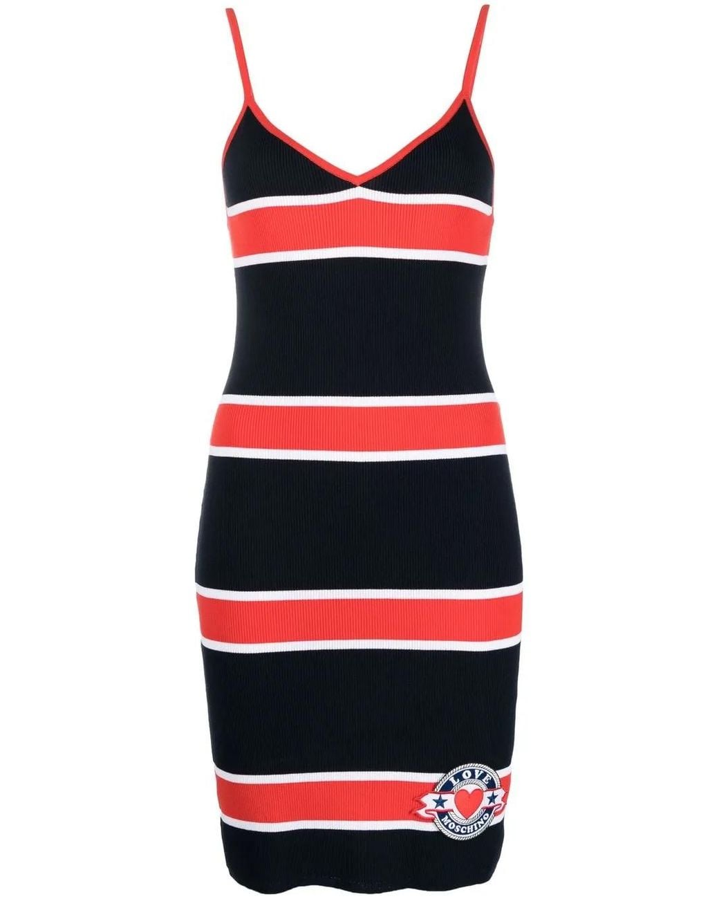 Love Moschino Red Striped Ribbed Dress