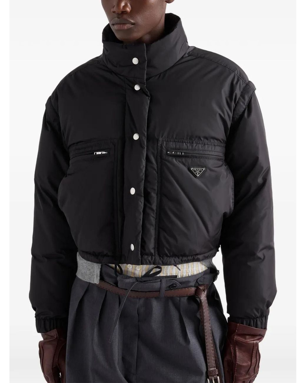 Prada Black Lightweight Re-Nylon Cropped Down Jacket