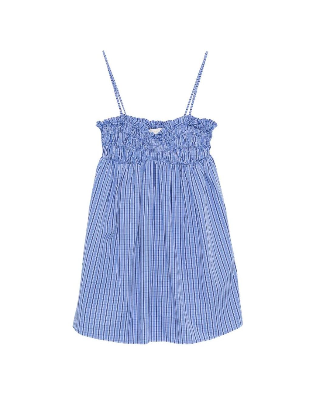 Faithfull The Brand Blue Presa Shirred Mini Dress