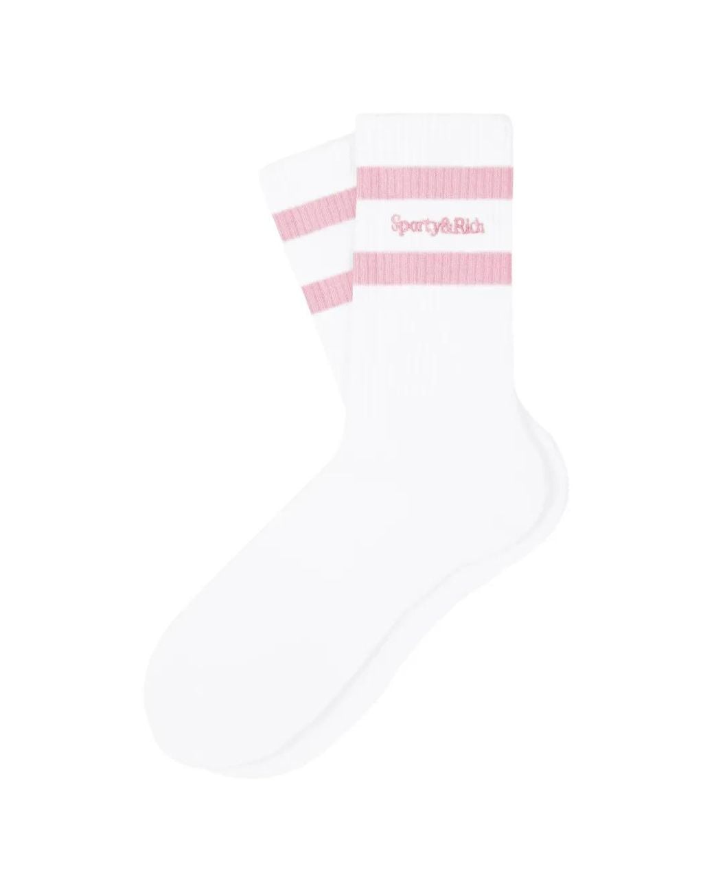 Sporty & Rich White Serif Logo-Embroidered Striped Socks