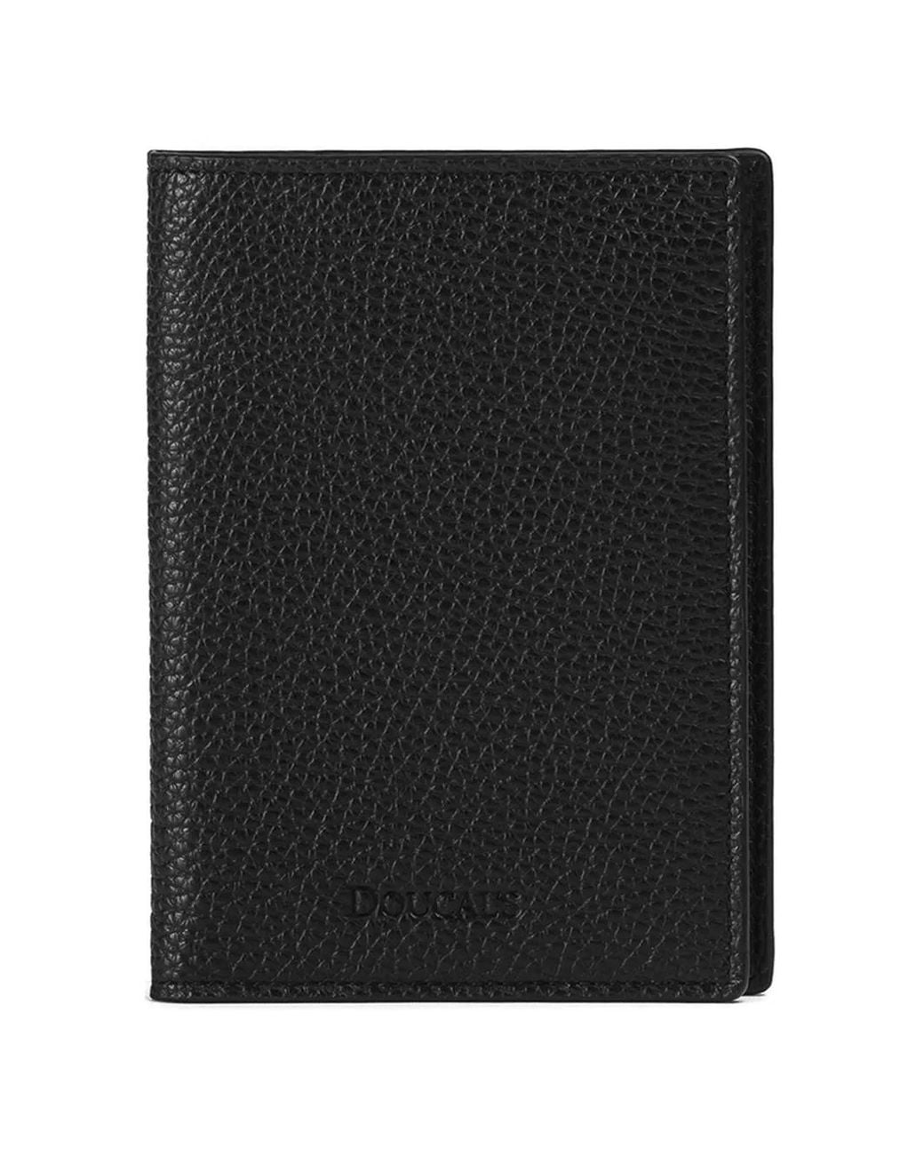 Doucal's Black Tumbled Leather Passport Holder for men