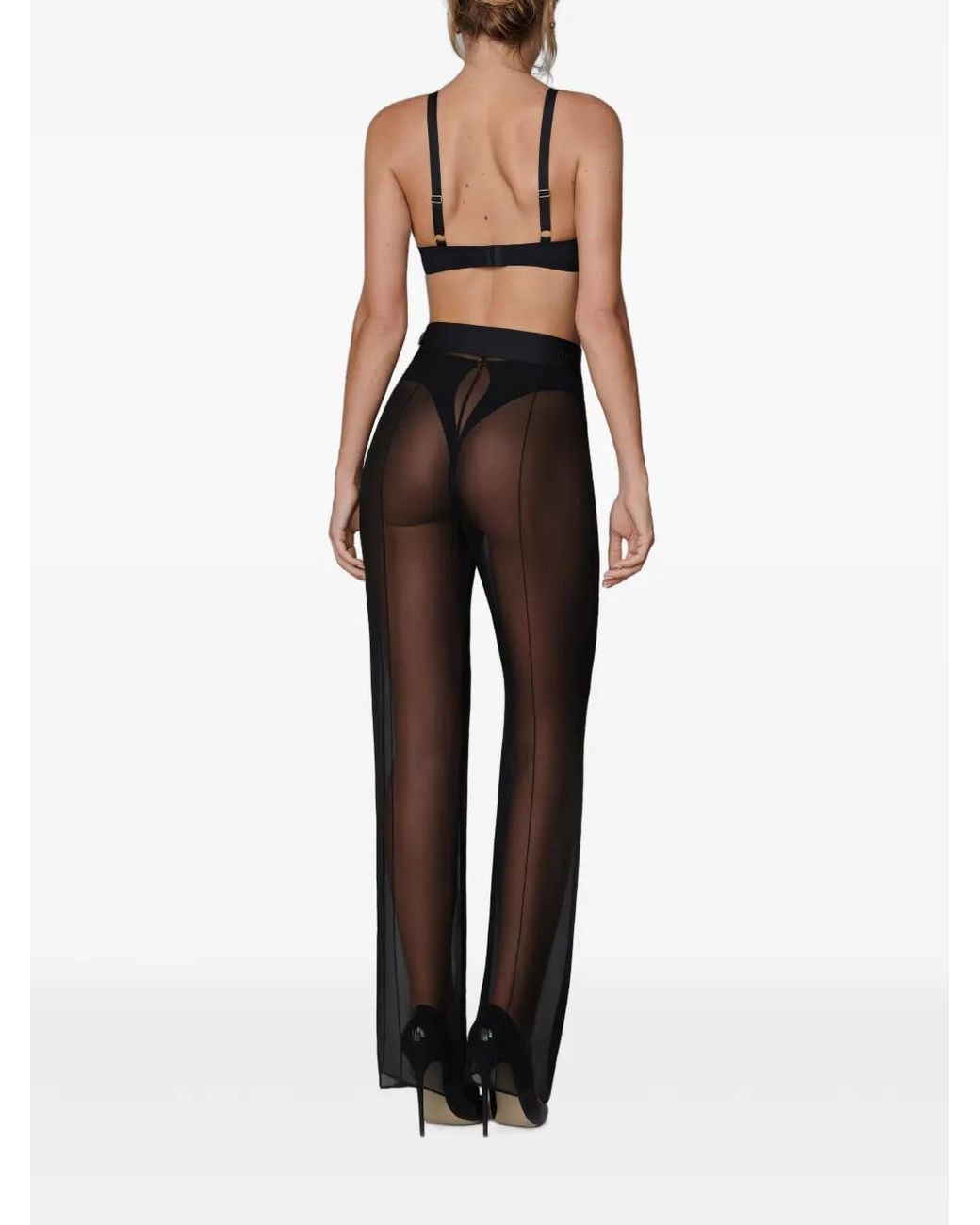 Maison Close Black Logo-Print Strap Sheer Trousers
