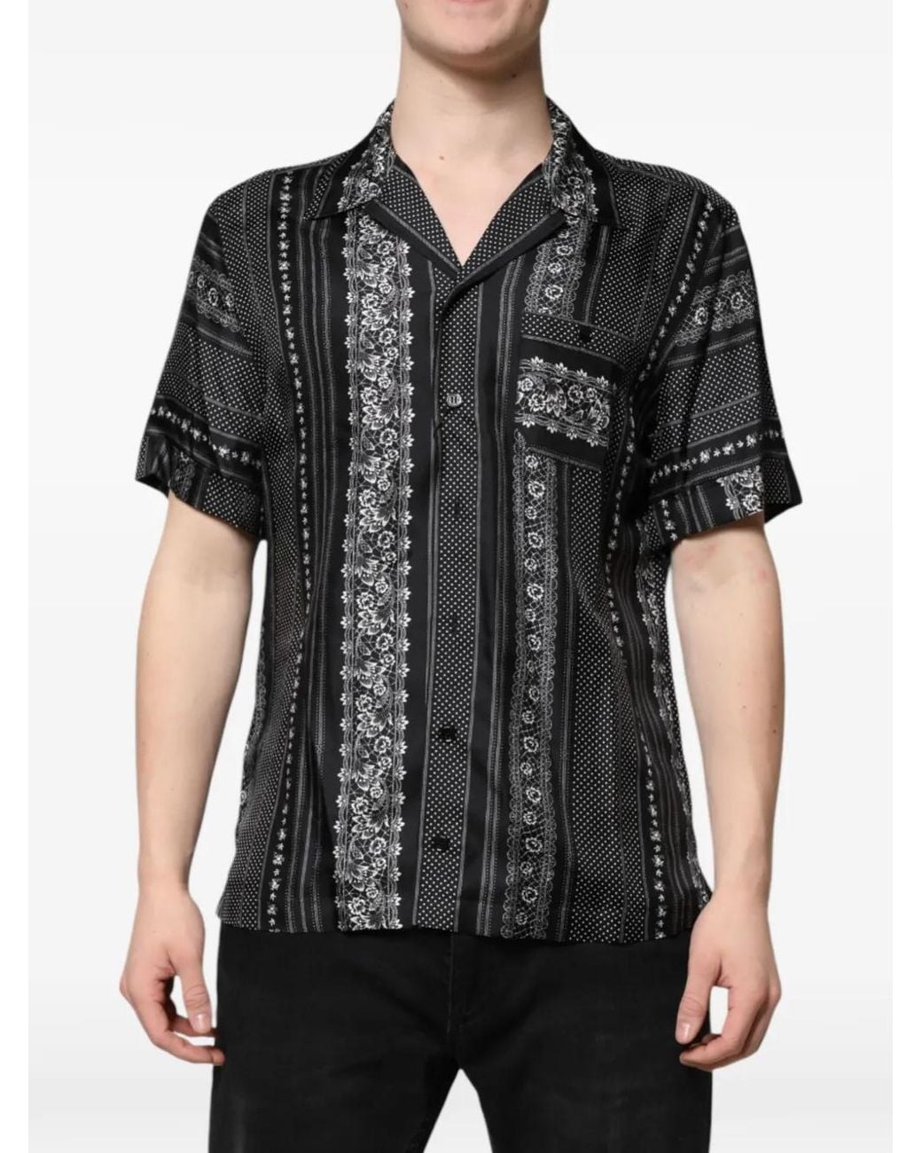 Dolce & Gabbana Black Floral-Print Silk Shirt for men