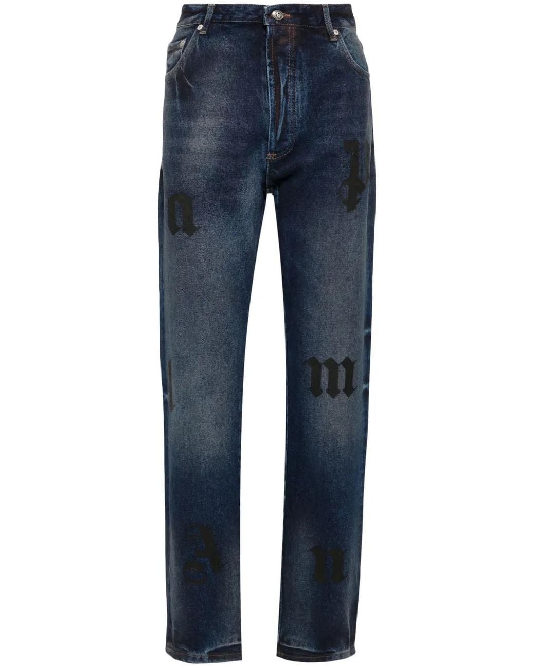 Palm Angels Blue Logo-Print Jeans for men