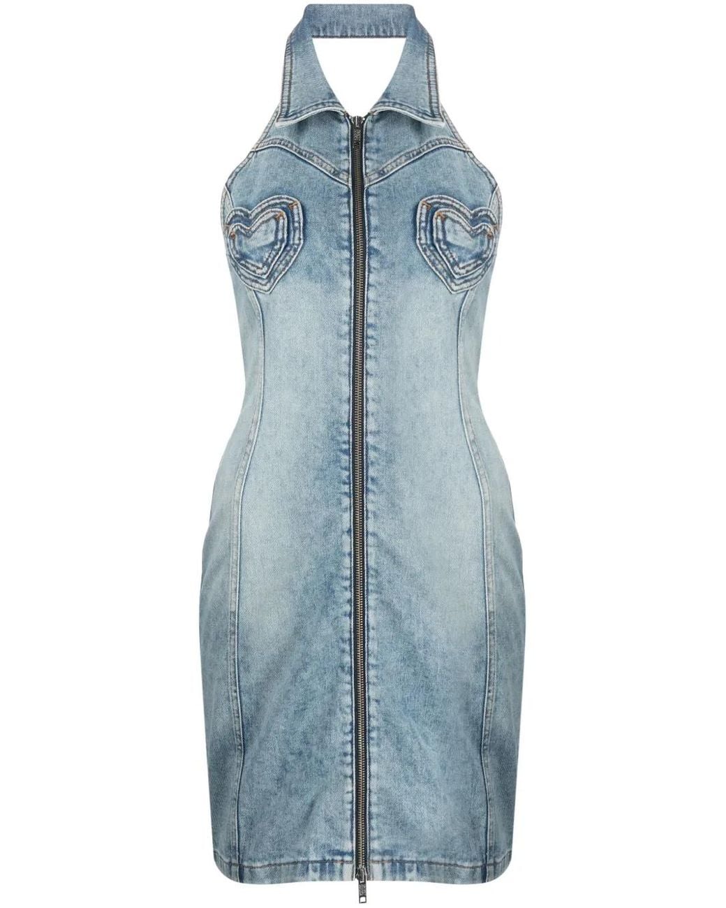 Moschino Blue Heart-Panels Denim Minidress