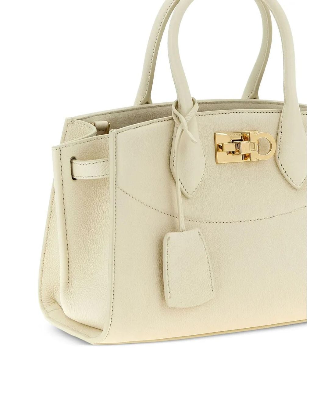 Pebbeld Ferragamo M Studio Pebbled Leather Tote Bag in Natural | Lyst