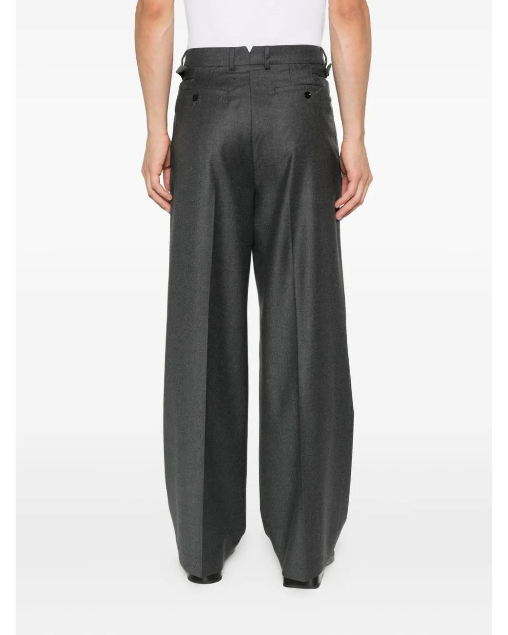 AMI Gray Pleated Tab Trousers for men