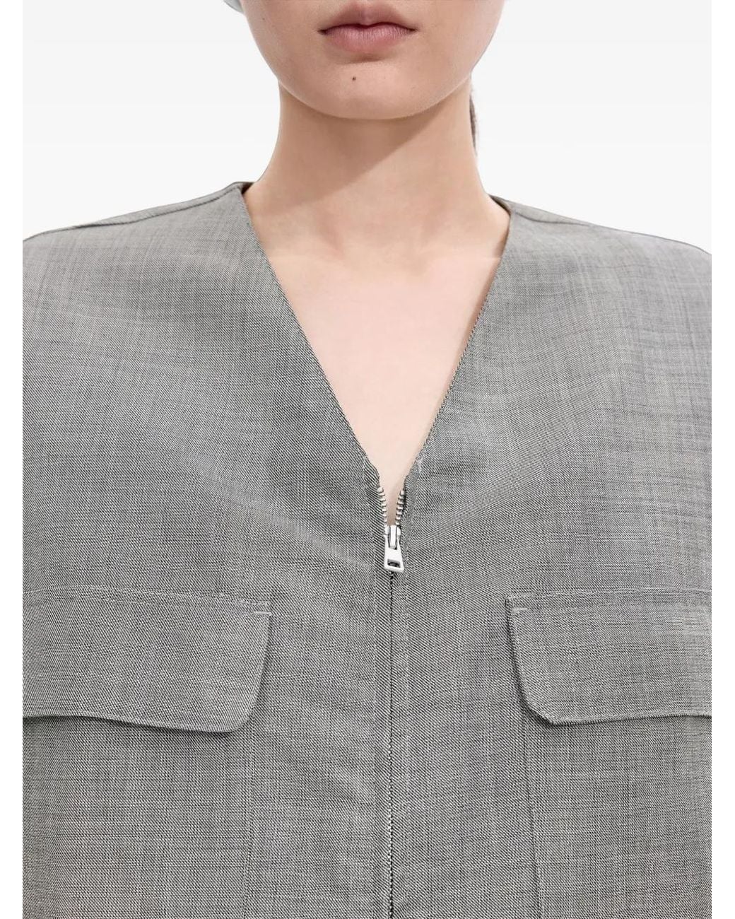 JNBY Gray Zip-Up Multi-Pocket Vest