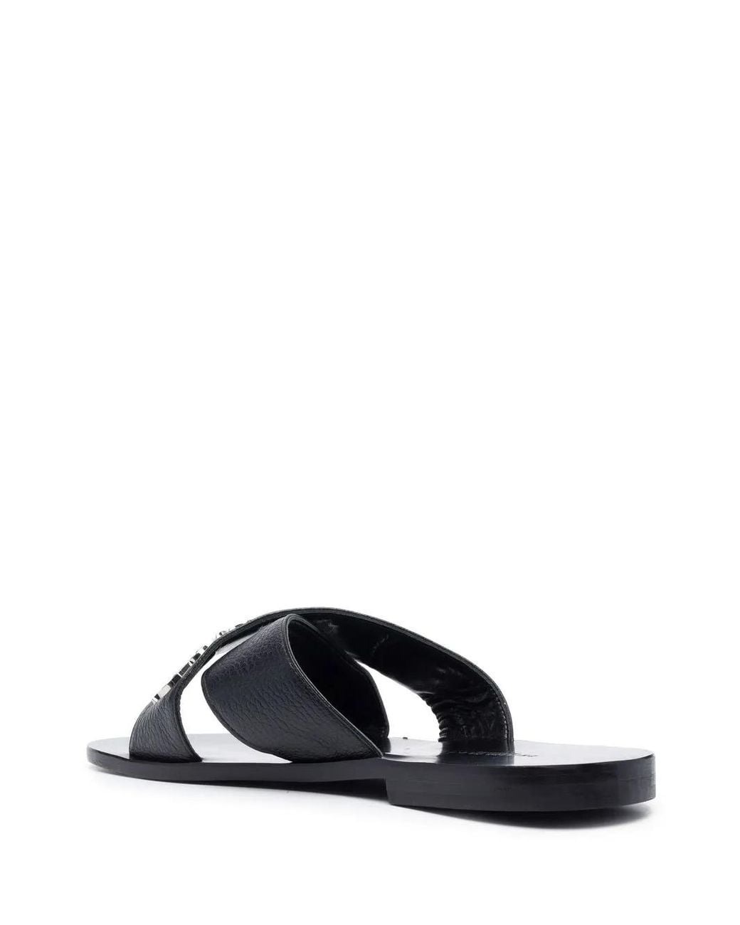 Philipp Plein Black Cross-Strap Leather Slides for men