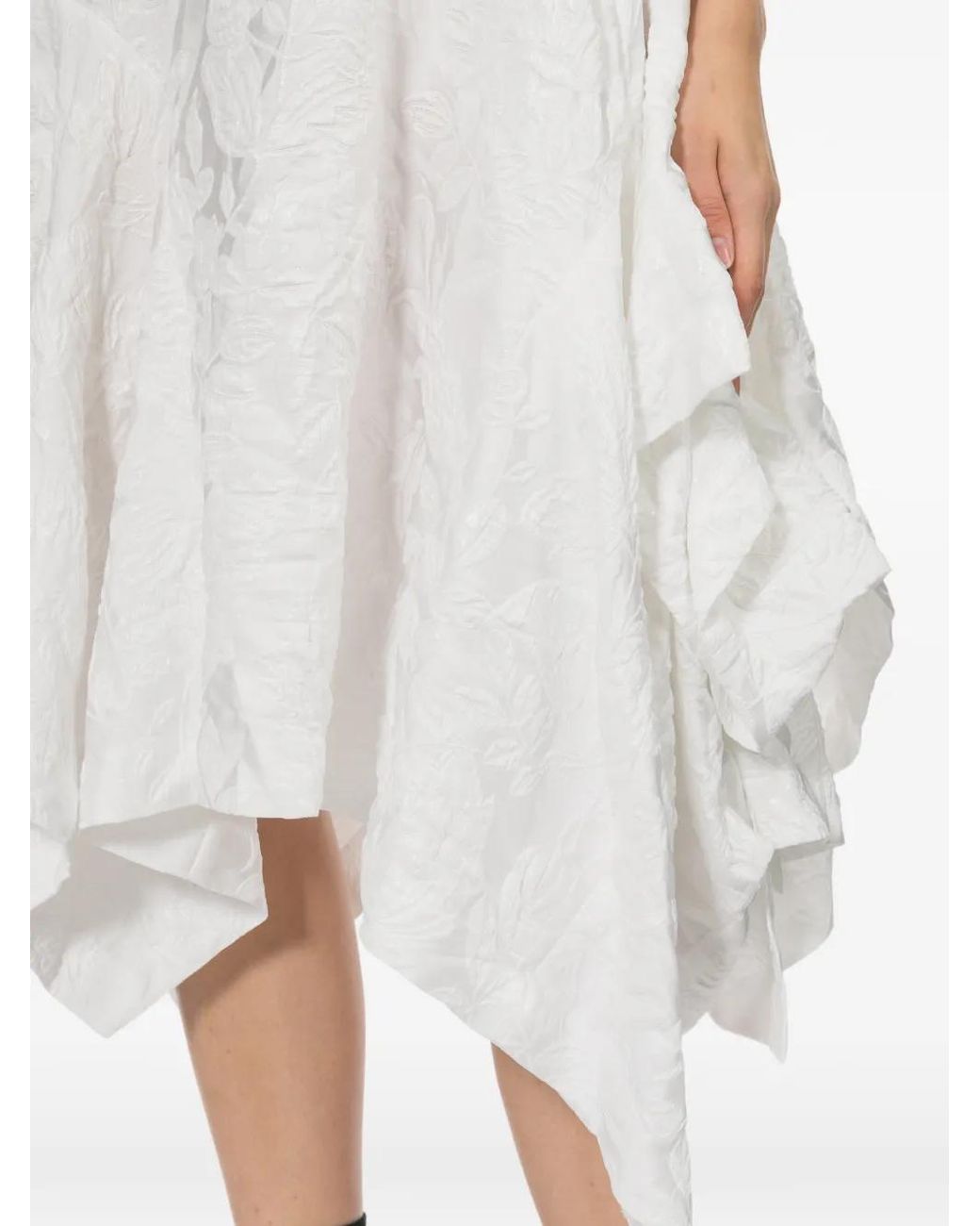 Comme des Garçons White Floral-Embroidered Midi Dress