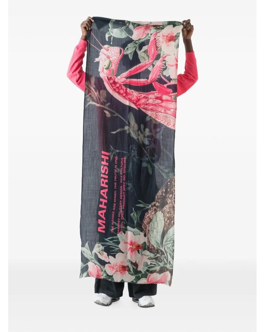 Maharishi Blue Floral-Print Fringed Scarf