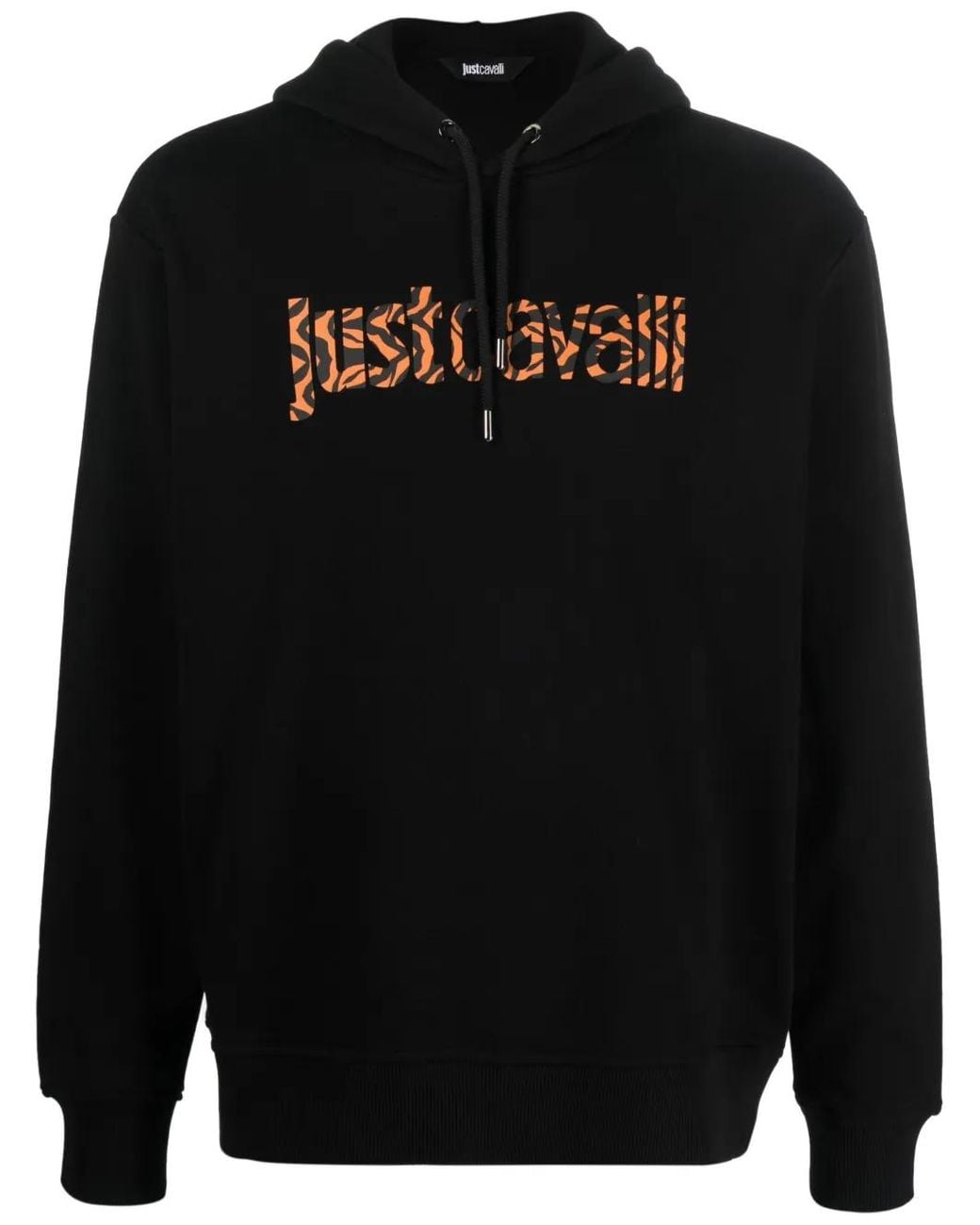 Just Cavalli Black Logo-Print Cotton Hoodie for men