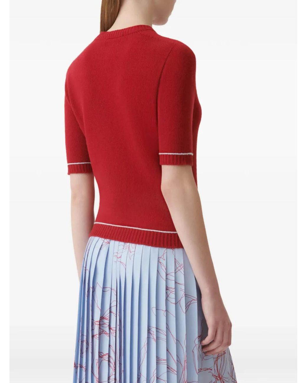 Fabiana Filippi Red Contrast-Trim Short-Sleeve Sweater