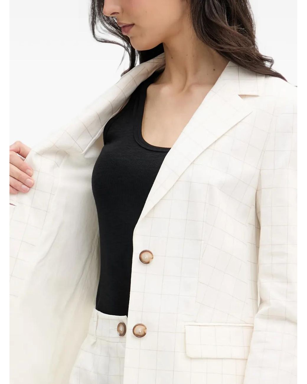 Benetton White Check-Pattern Notched-Lapel Blazer