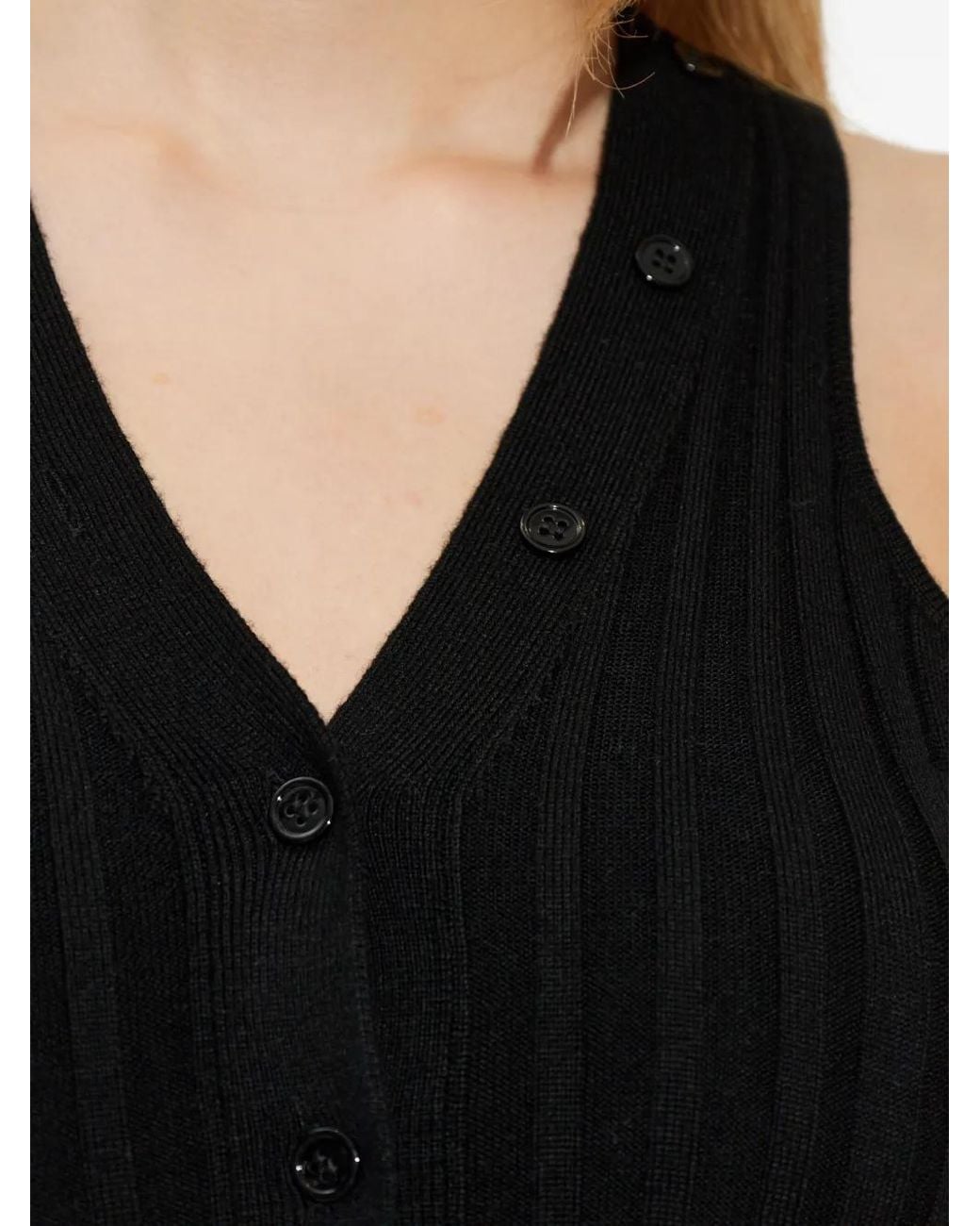 IRO Black Lyliane Button-Up Ribbed Midi Dress
