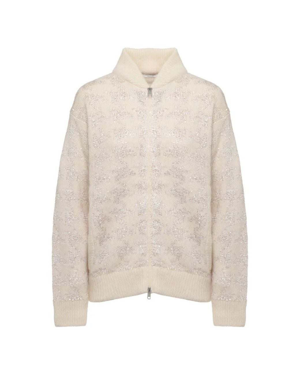 Panicale White Houndstooth Sequin-Embellished Cardigan