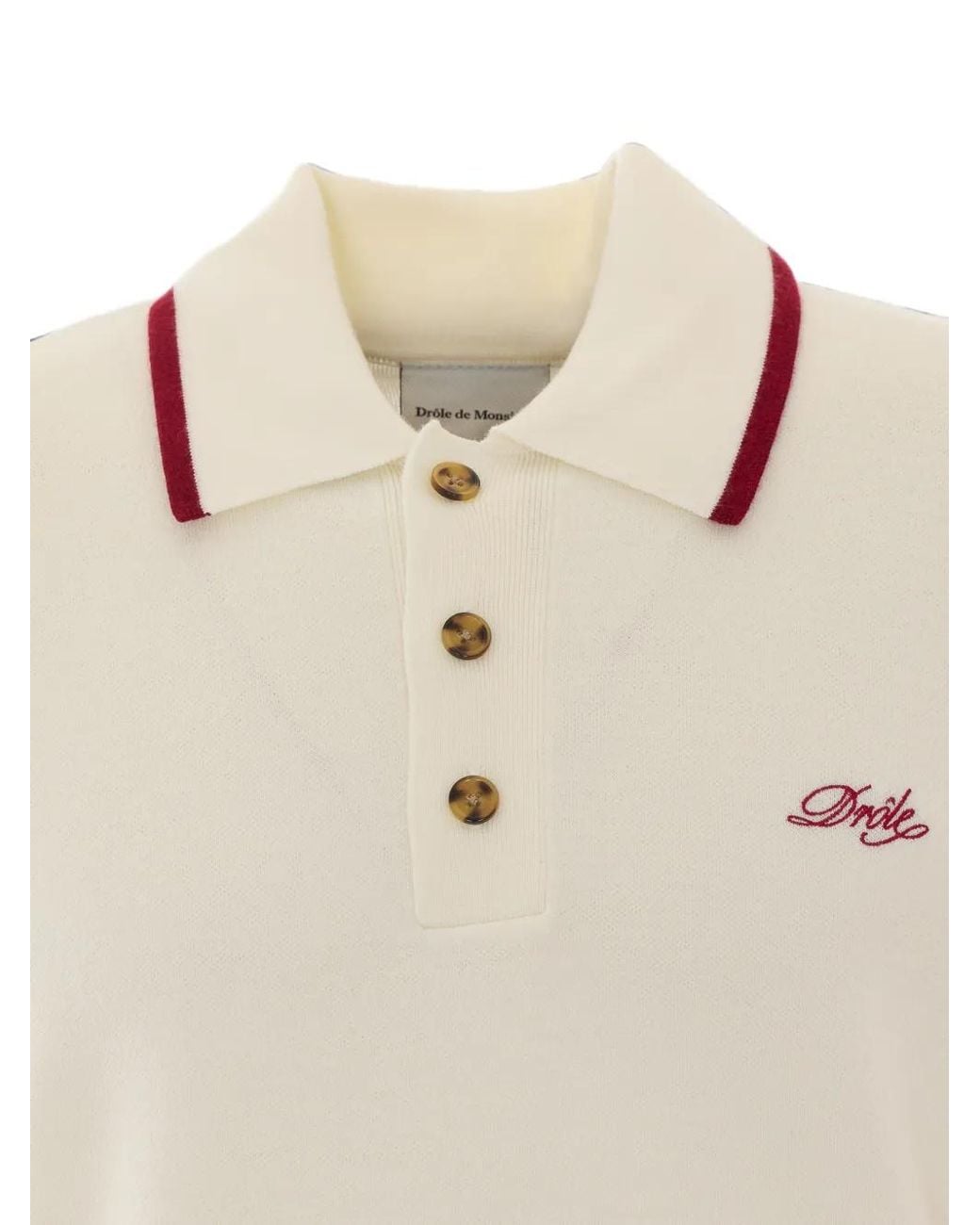 Drole de Monsieur White Embroidered-Logo Wool Polo Shirt for men