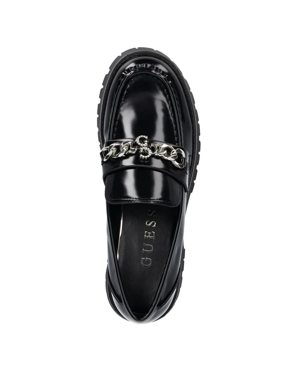 Guess Black Mocassins Almer À Détail De Chaîne Et Semelle Crantée