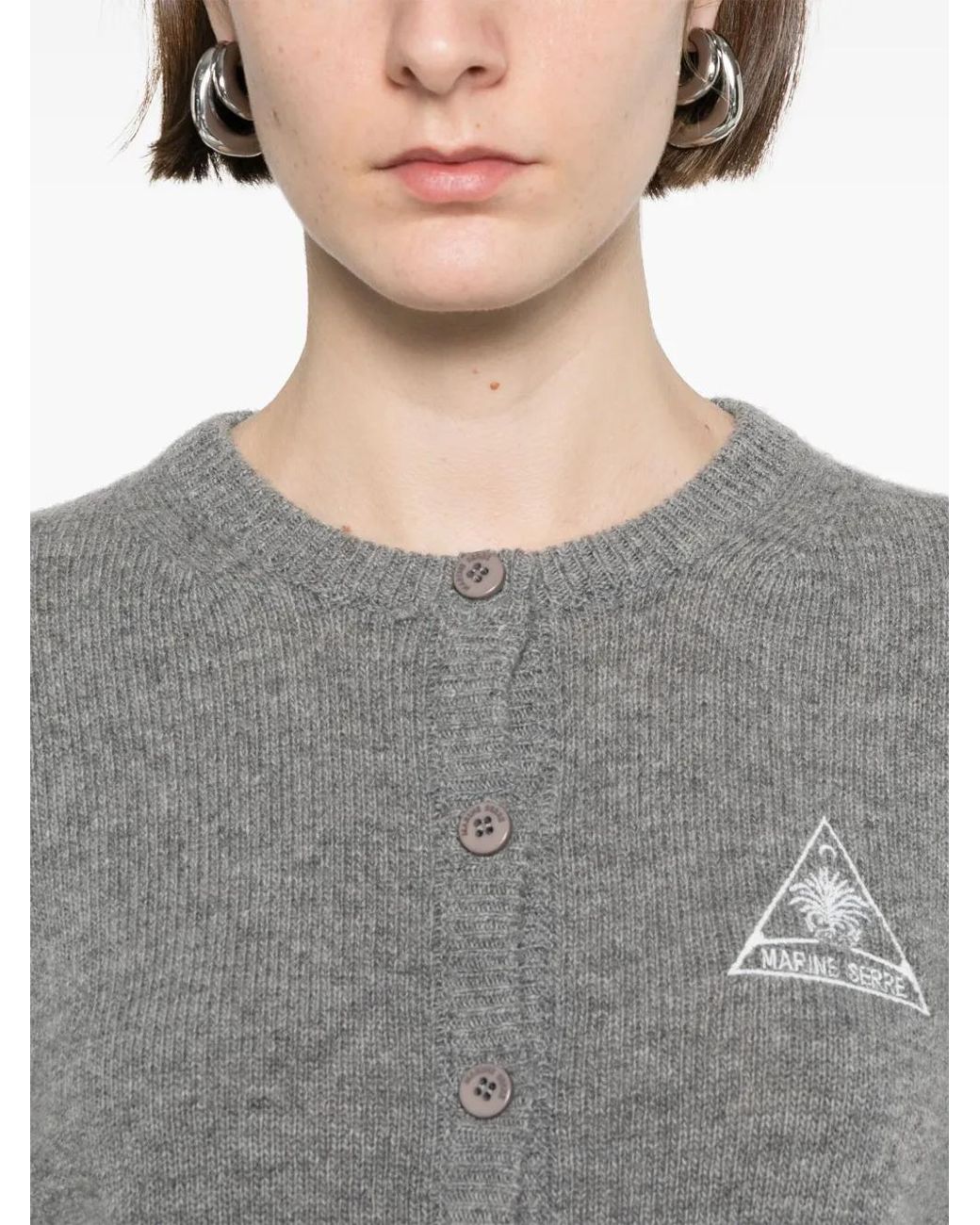 MARINE SERRE Gray Logo-Embroidered Cardigan