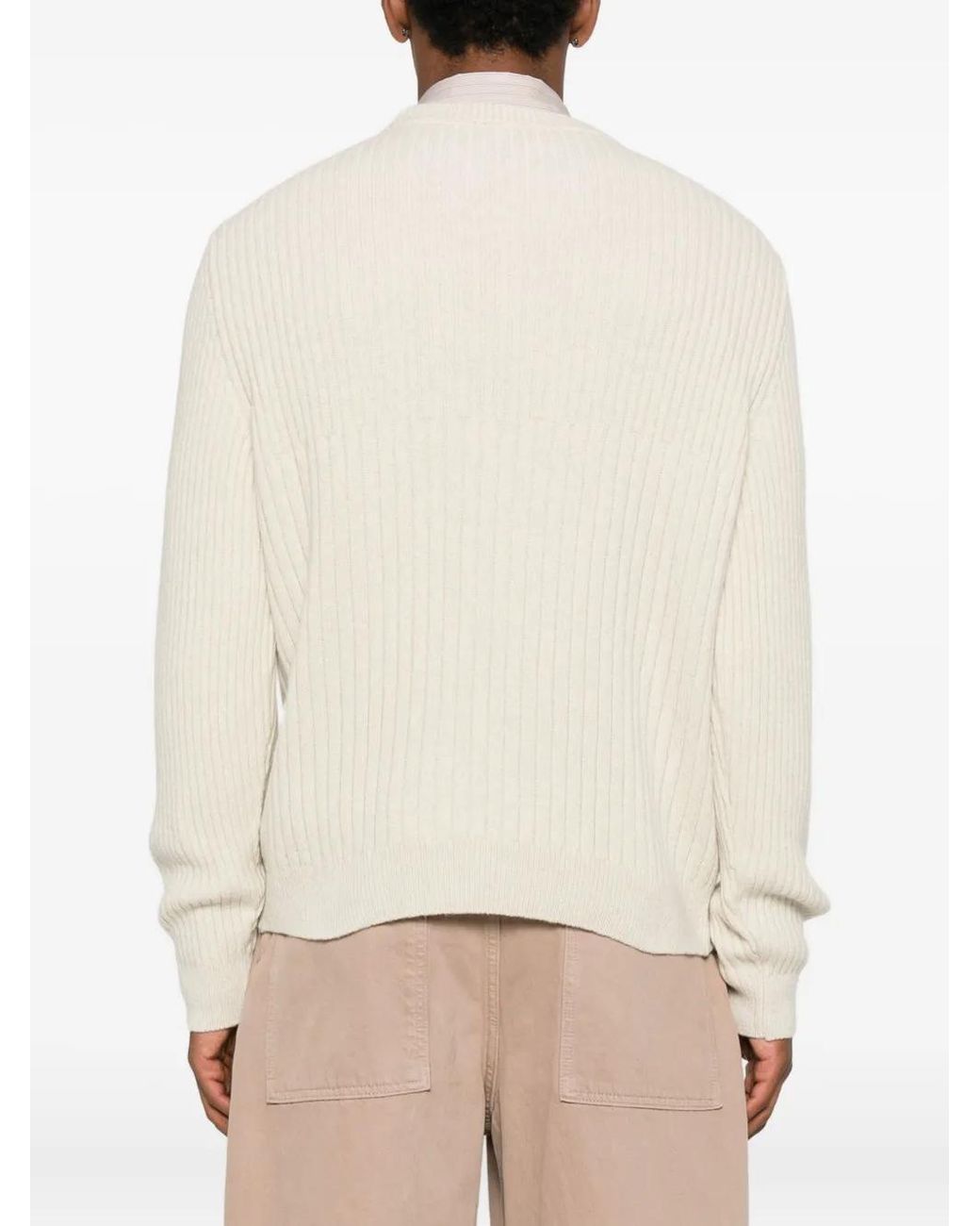 A.P.C. White Ribbed Crew-Neck Sweater for men
