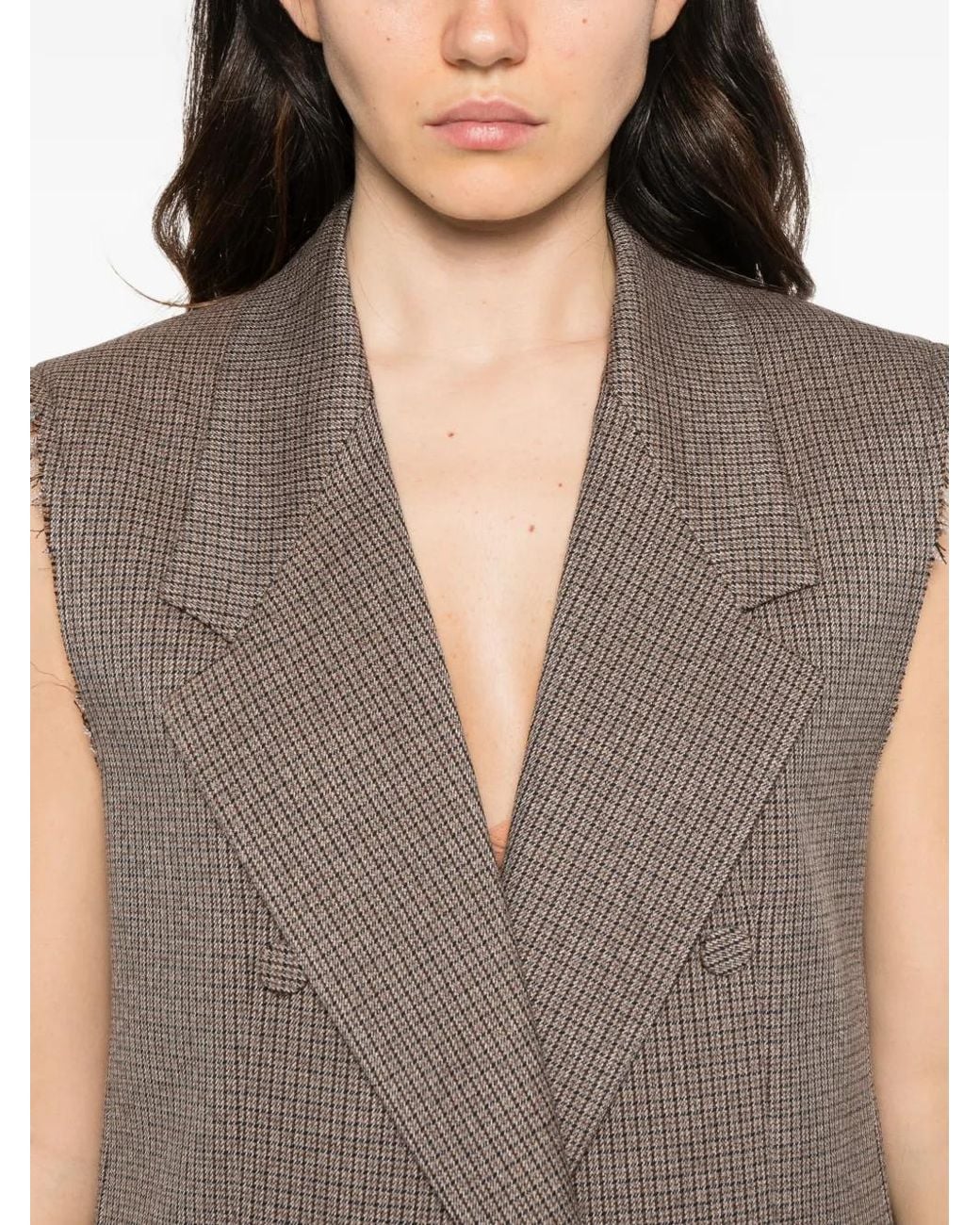 MARSĒM Gray Check Double-Breasted Gilet