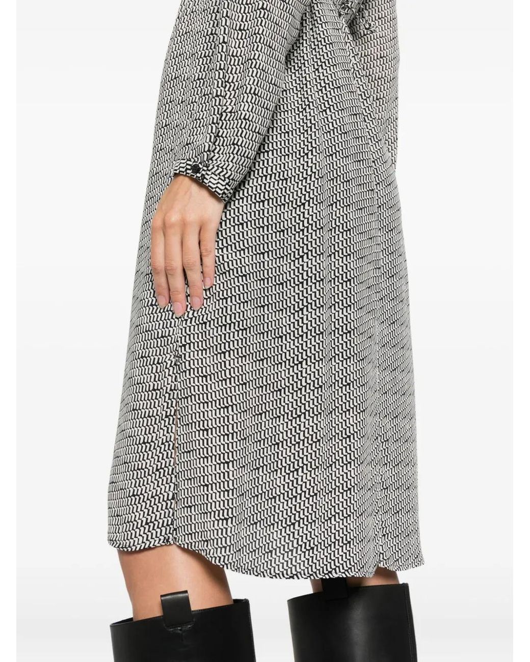Marc O' Polo Gray V-Neck Patterned Midi Dress