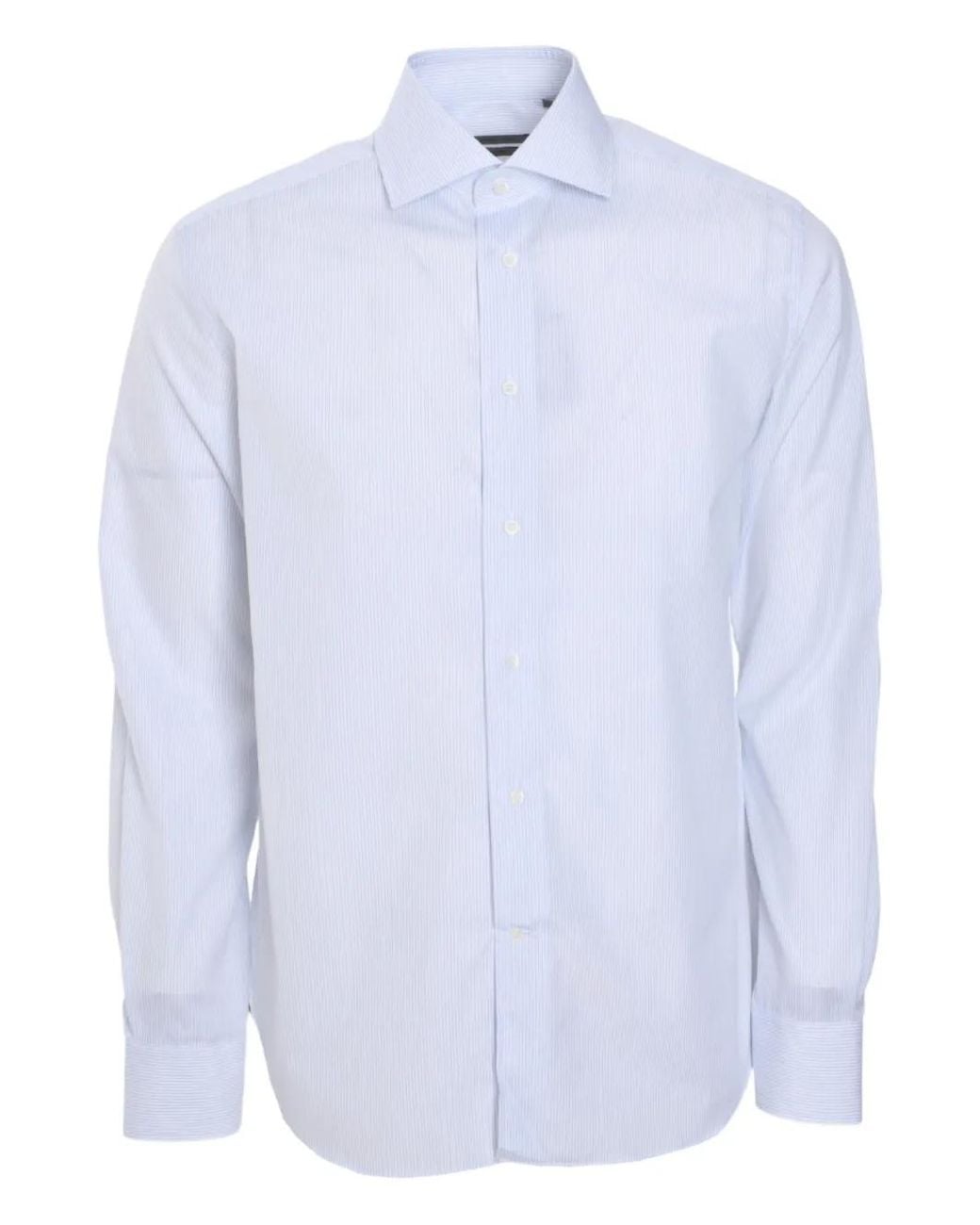 Corneliani White Striped Button-Up Shirt for men