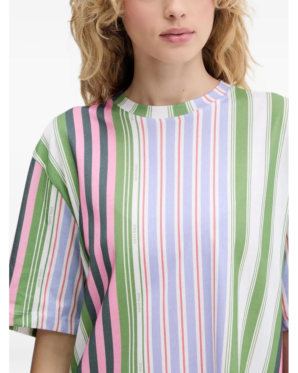 Stine Goya White Striped Cotton T-Shirt