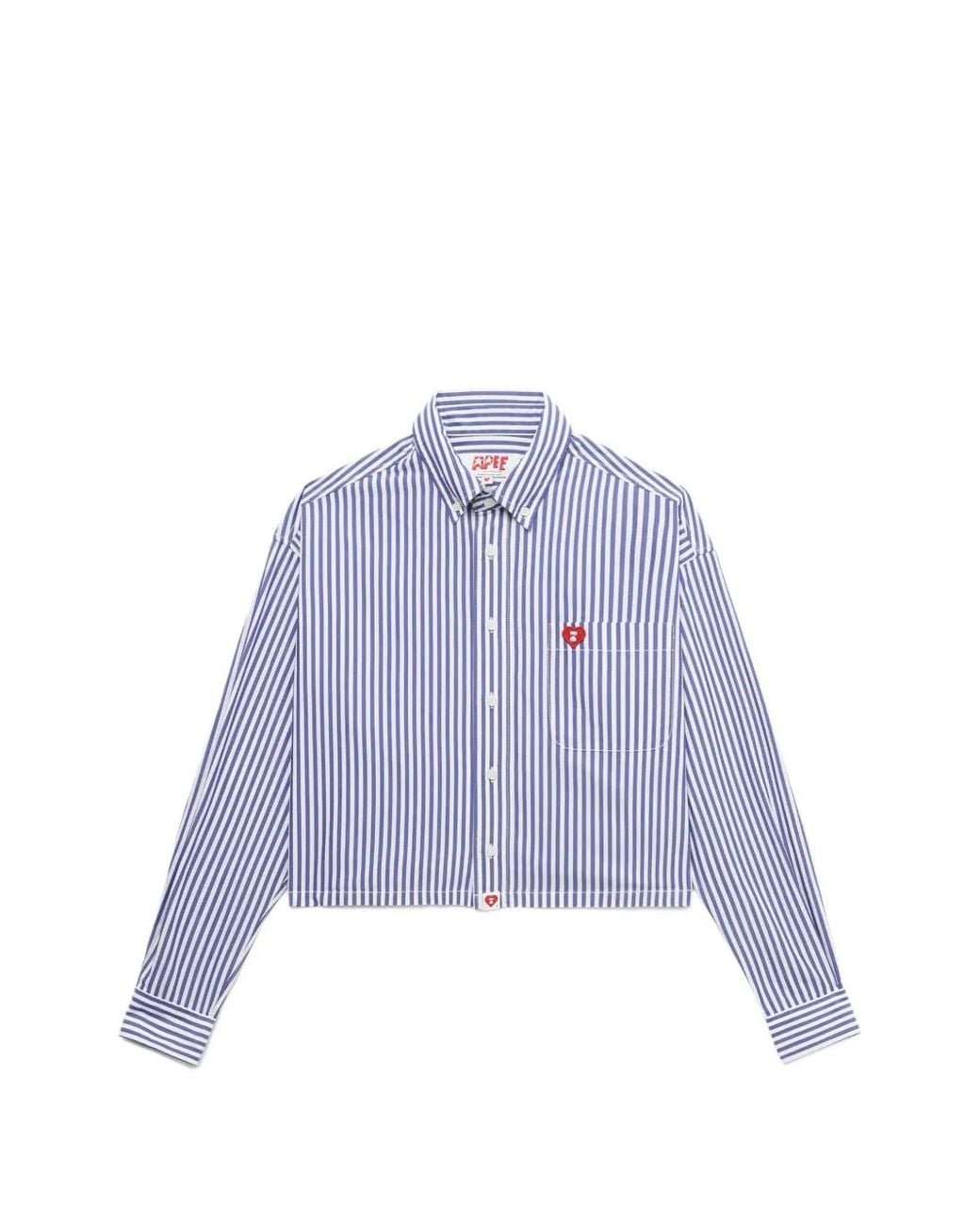 AAPE BY A BATHING AP Purple Heart-Patch Striped Shirt