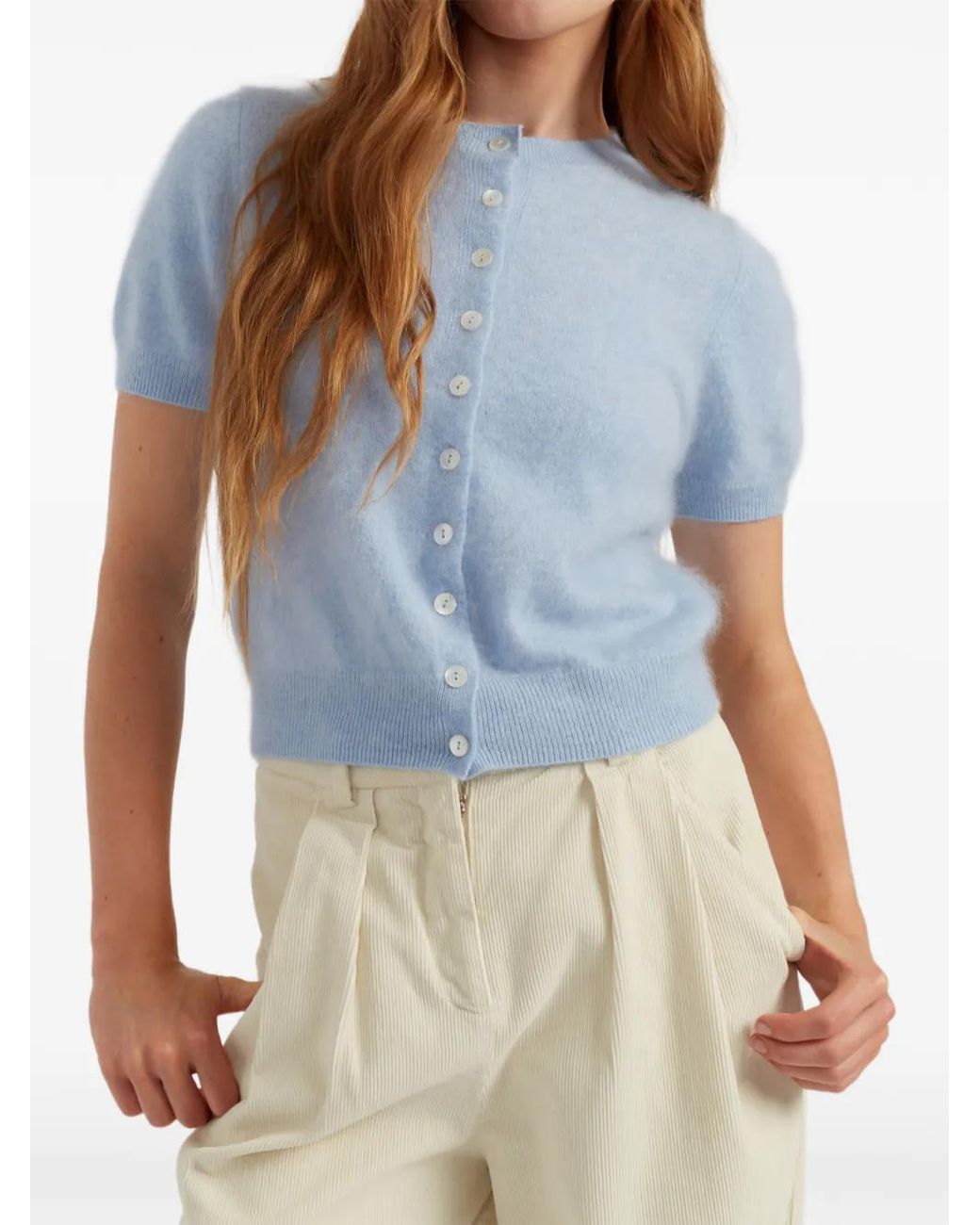 Chinti & Parker Blue Button-Fastening Brushed-Finish Cardigan