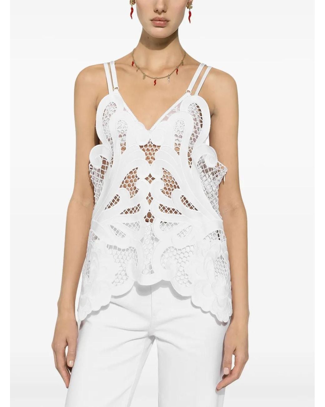 Dolce & Gabbana White Cut-Out Detailed Cotton Top