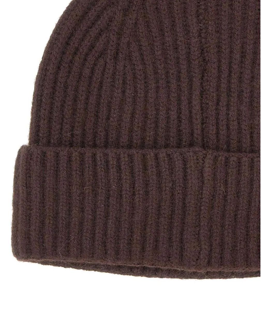 Mc2 Saint Barth Brown Moss Wool Beanie Hat With Logo Embroidery
