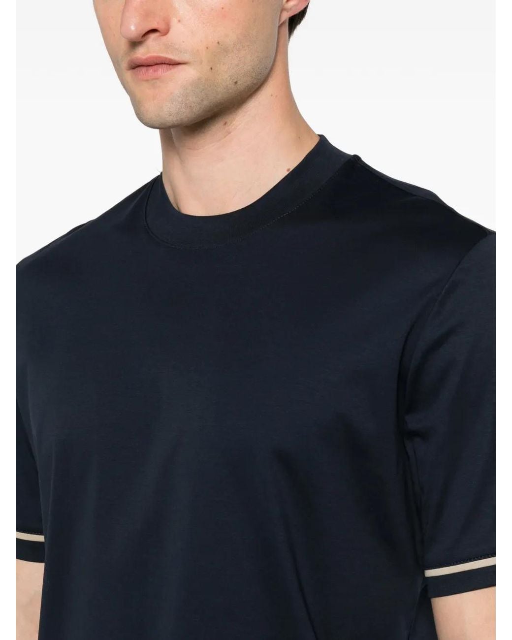 Yes London Blue Stripe-Trim T-Shirt for men
