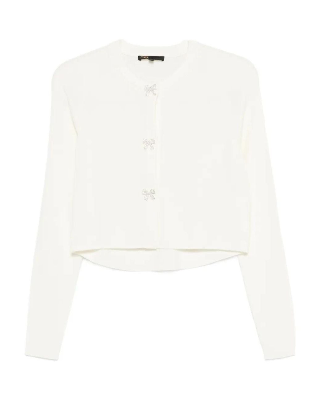 Maje White Jewelled Bow-Button Cardigan