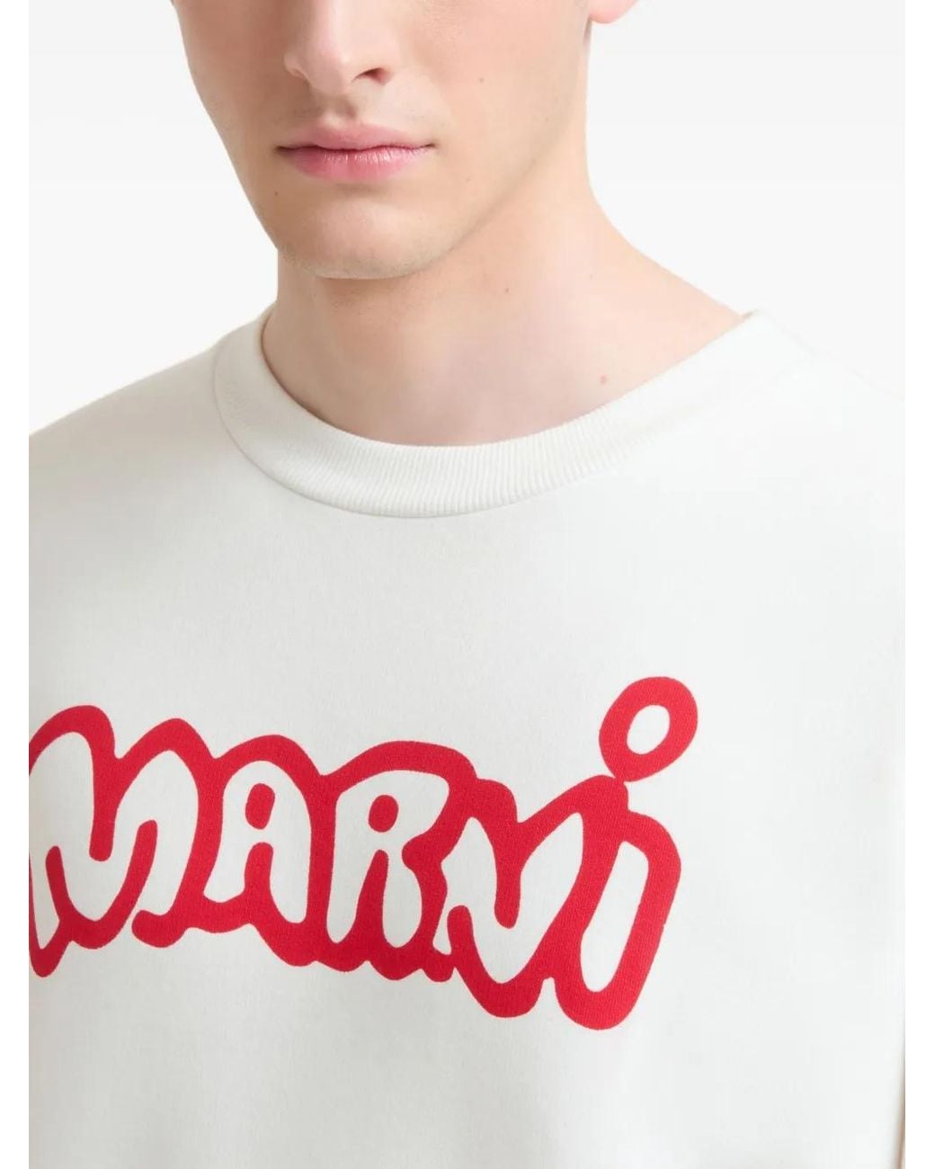 Marni White Cartoon-Logo Cotton Sweater for men