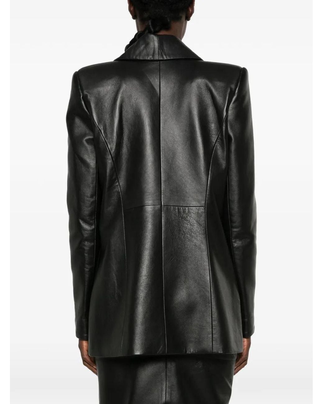 MITILIANE COUTURE Black Padded-Shoulder Leather Blazer