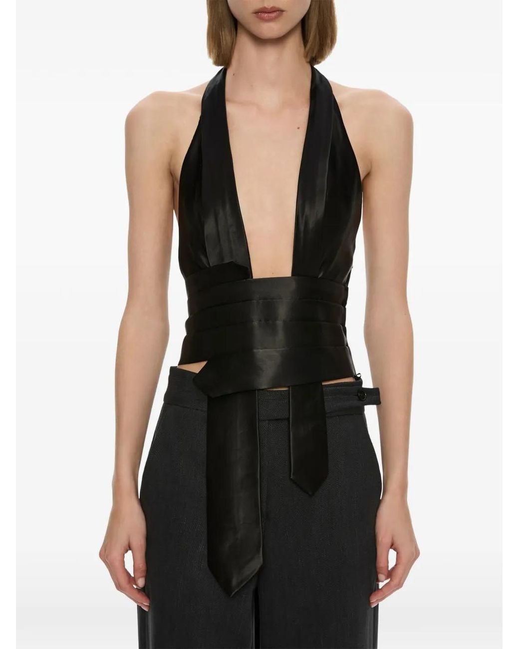 Christopher Esber Black Reyer Satin Tie Top