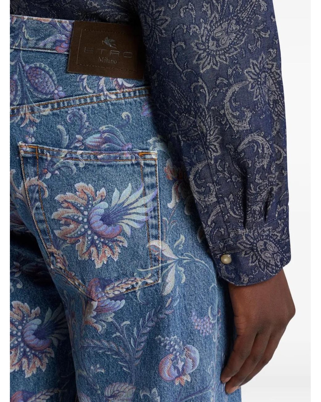 Etro Blue Floral-Motif Jeans for men