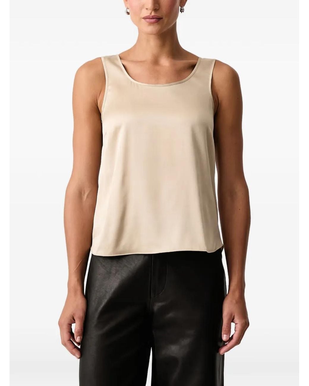 Mos Mosh Black Satin-Finish Curved-Hem Top