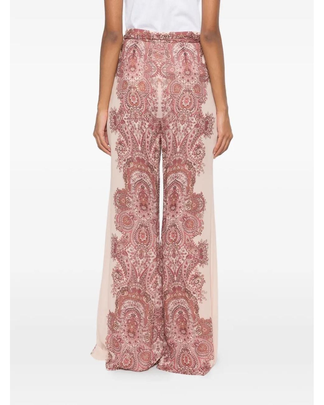 Zimmermann Pink Georgette Paisley-Print Trousers