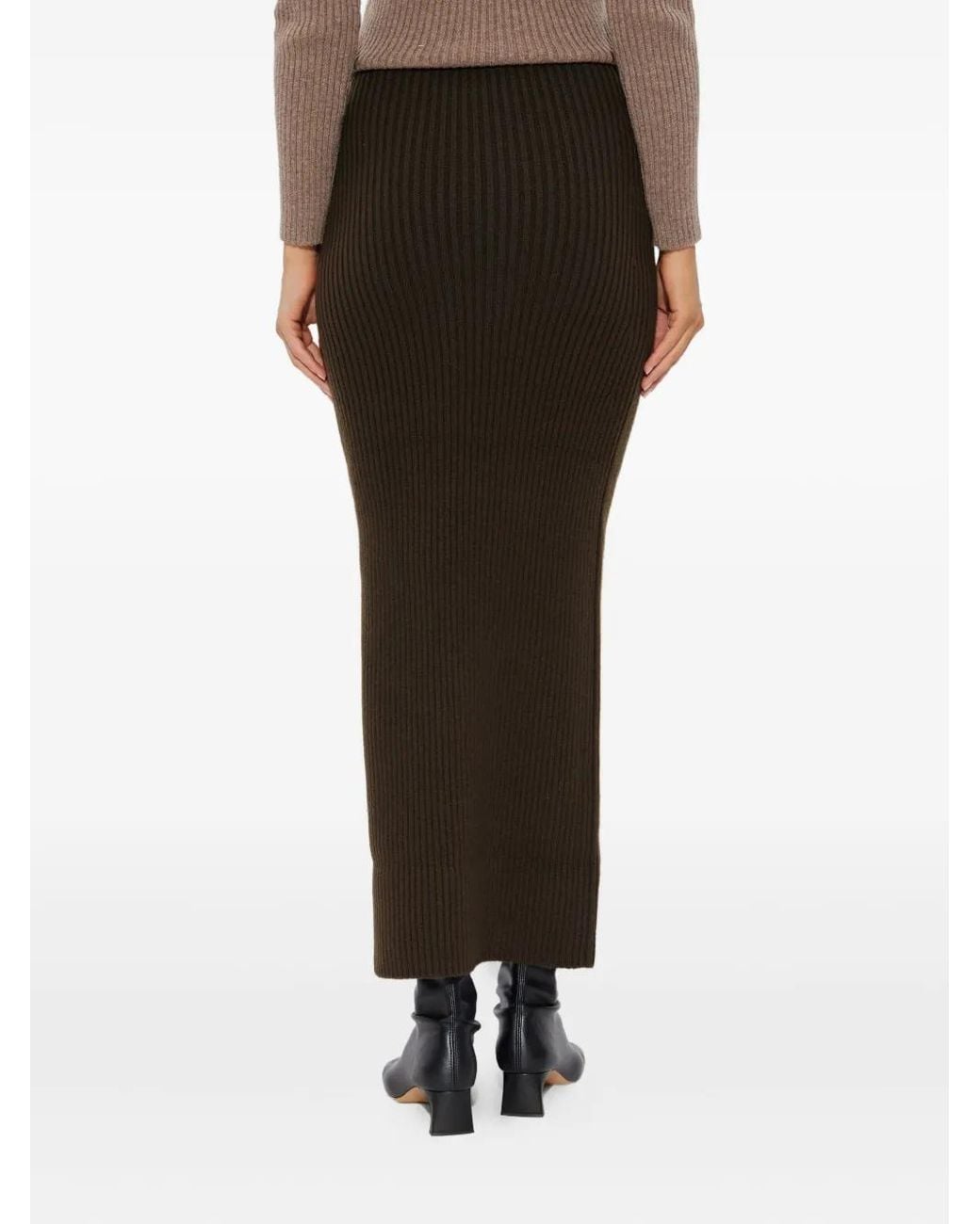 Max Mara Brown Boris Ribbed Midi Skirt