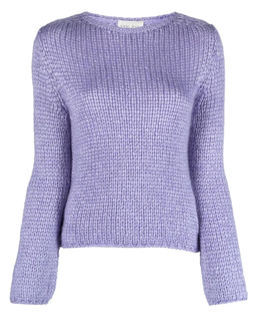 Forte_forte Purple Round-Neck Silk Blend Jumper
