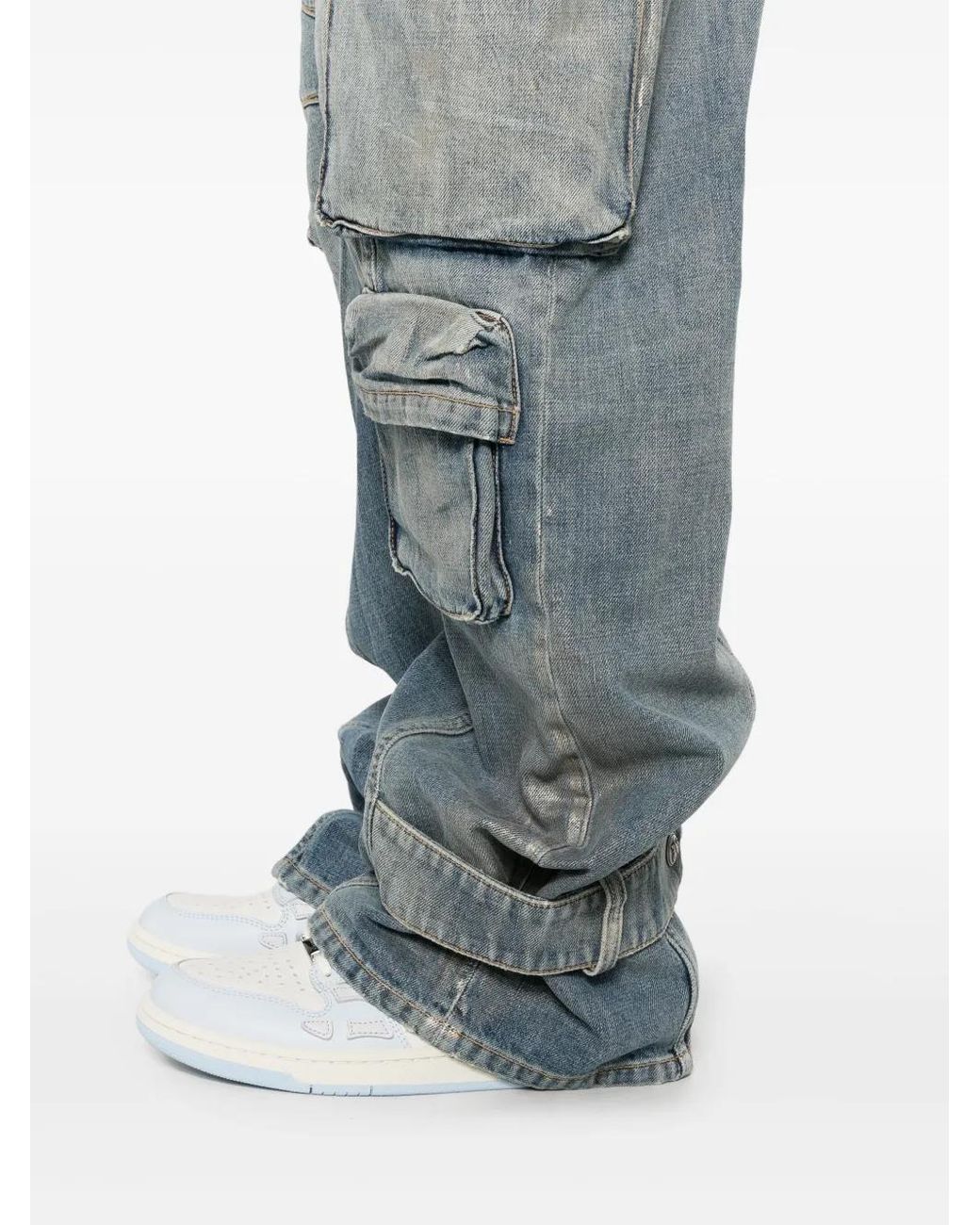Palm Angels Blue Coated Cargo Jeans