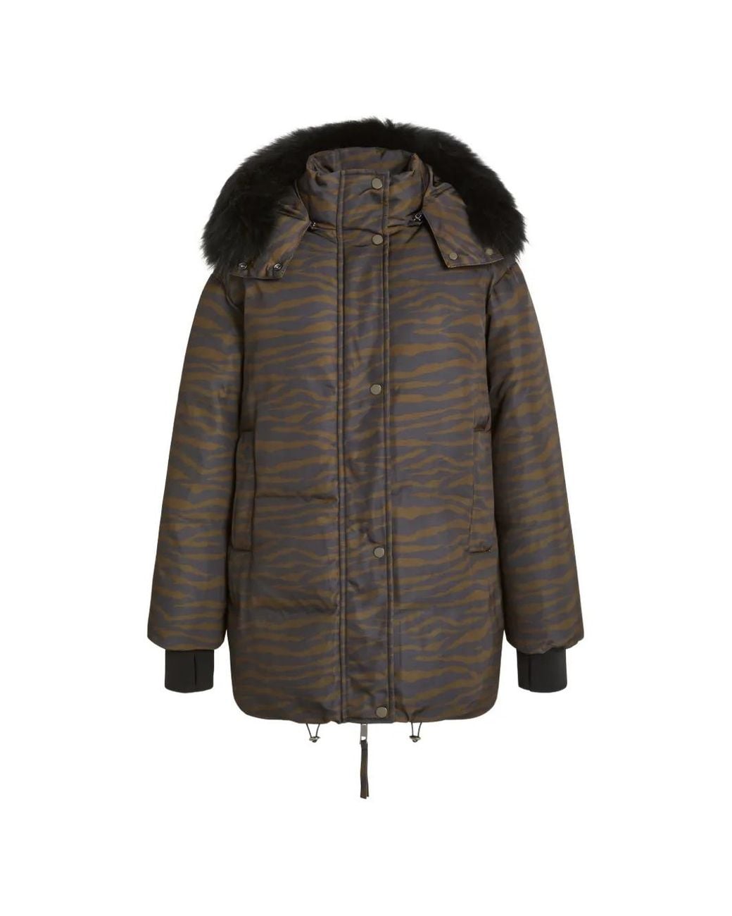 P.A.R.O.S.H. Brown Tiger-Print Hooded Padded Parka Coat
