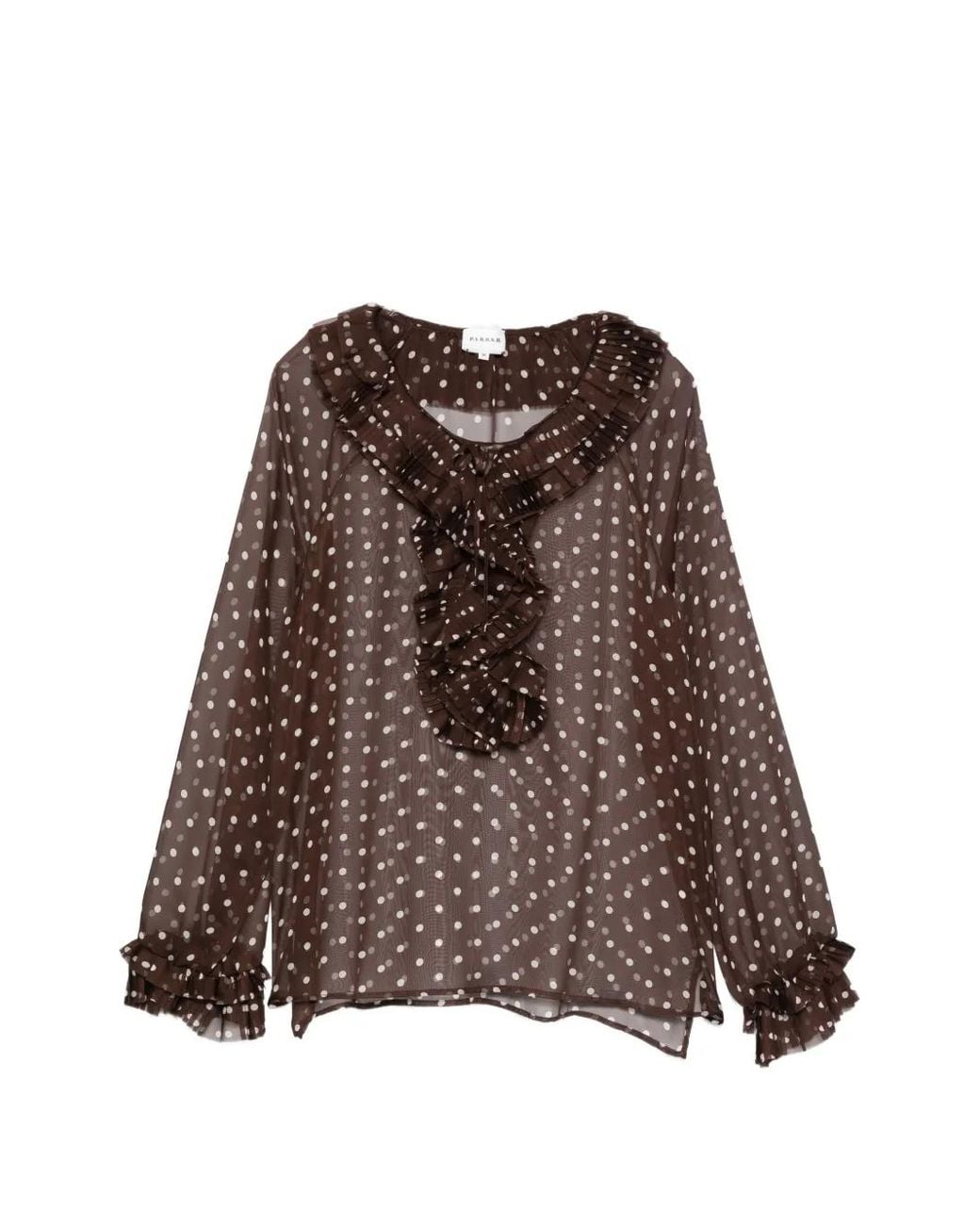 P.A.R.O.S.H. Brown Ruffled Polka-Dot Blouse