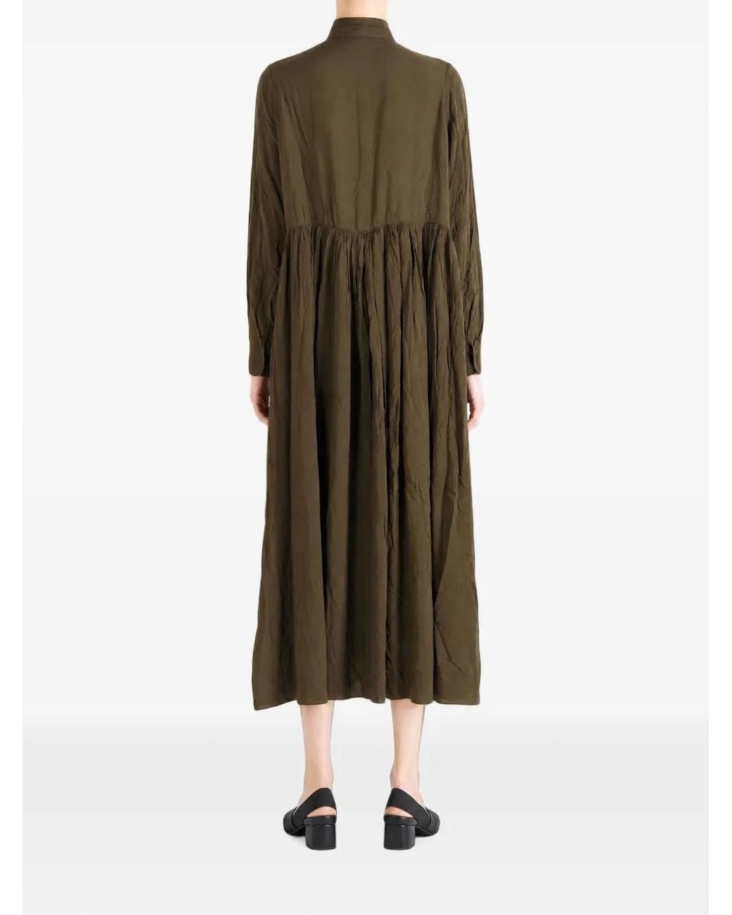 Casey Casey Green Gathered Long-Sleeve Midi Dress